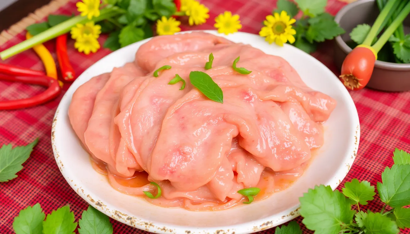 Cơm gà vàng ươm ăn kèm dưa góp và nước chấm